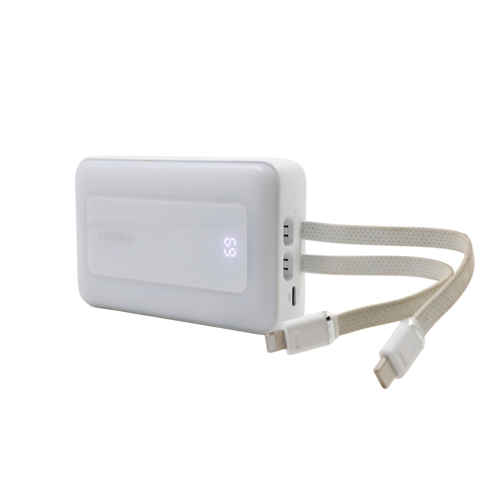 Anker Zolo Power Bank 20K, 30W Built-In USB-C Cable White