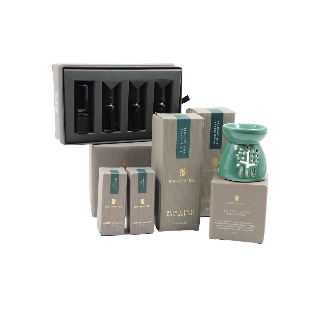 Ceramic oil Burner + Black Pepper Seed and Lavender Bath Oil ( 100ML ) +Thai Chamanard Aromachology Oil +Experiential Essential Oil Kit  7 Pcs