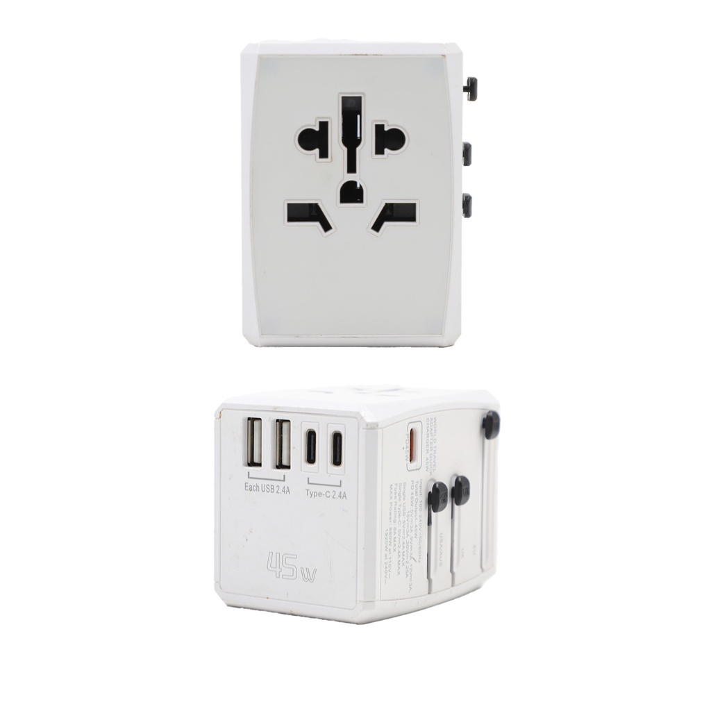 45W Universal Travel Adapter + USB Smart & Fast Charger