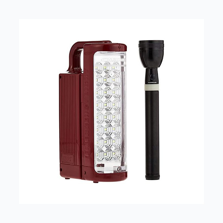 Olsenmark 24 Pieces Rechargeable LED Emergency Lantern with Flashlight, Maroon/Black
