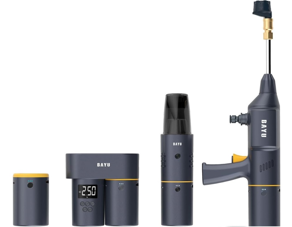 BAYU Auto Smart Kit 4 in 1 - Tire inflator - Vacuum Cleaner - car Washer - Mobile Phone Holder