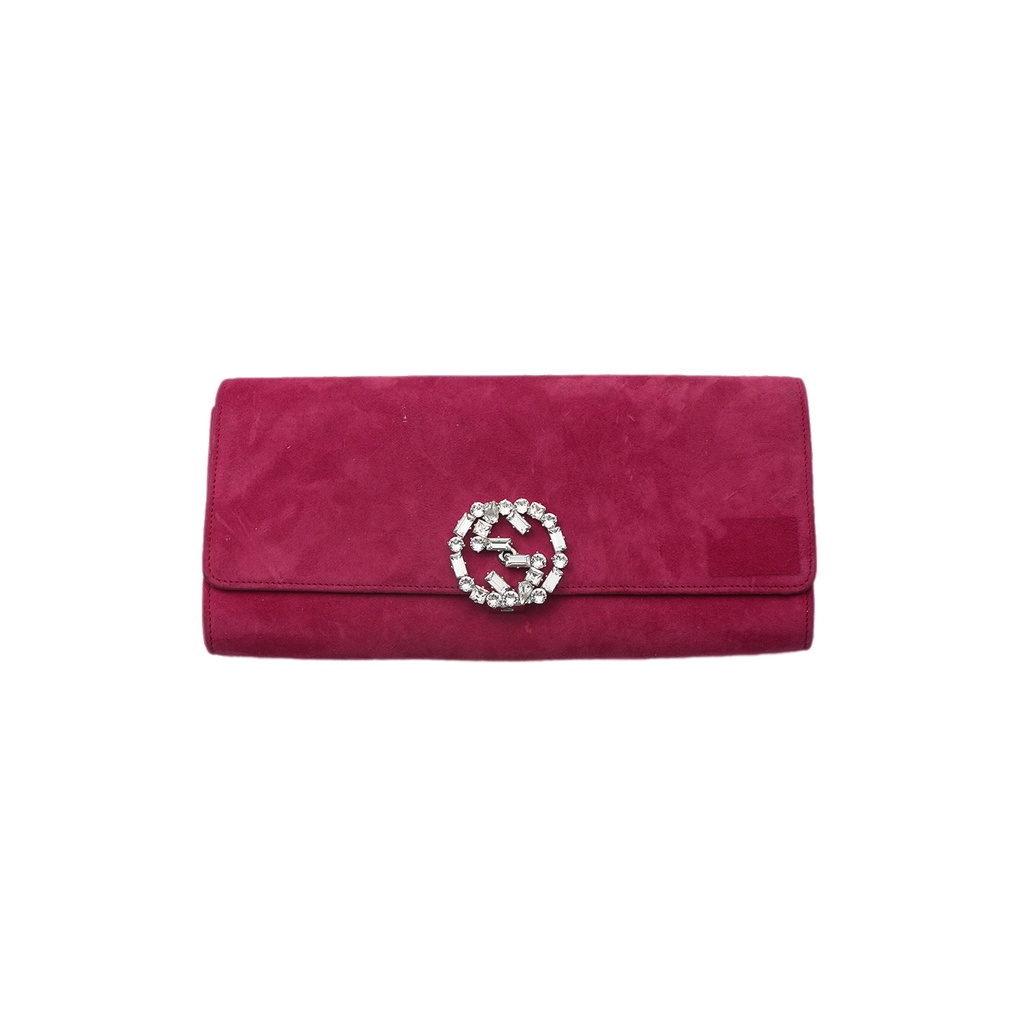 Gucci Pink Suede Interlocking G Crystal Embellished Broadway Cutch