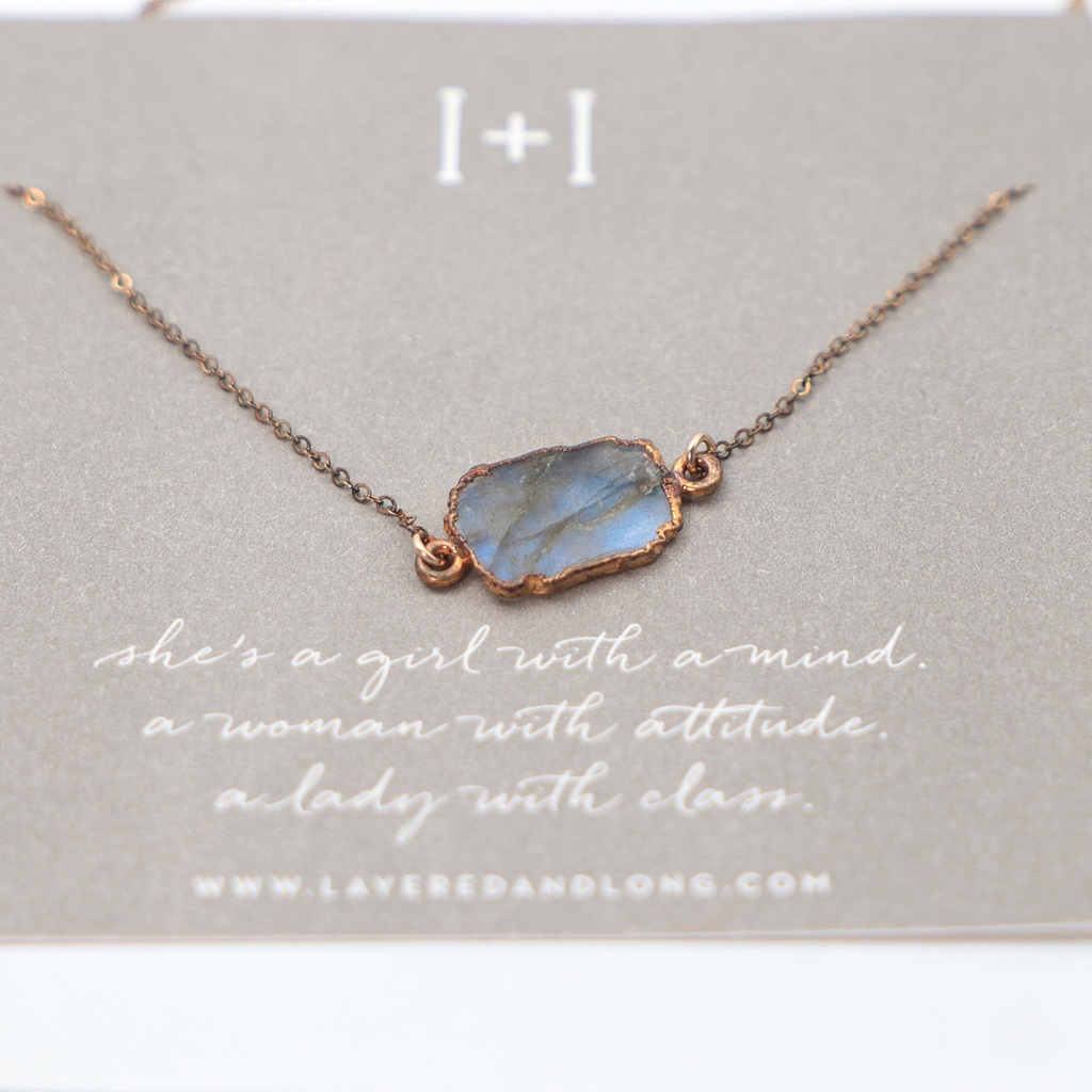 Elisa Blue Stone Pendant Necklace in Abalone Shell