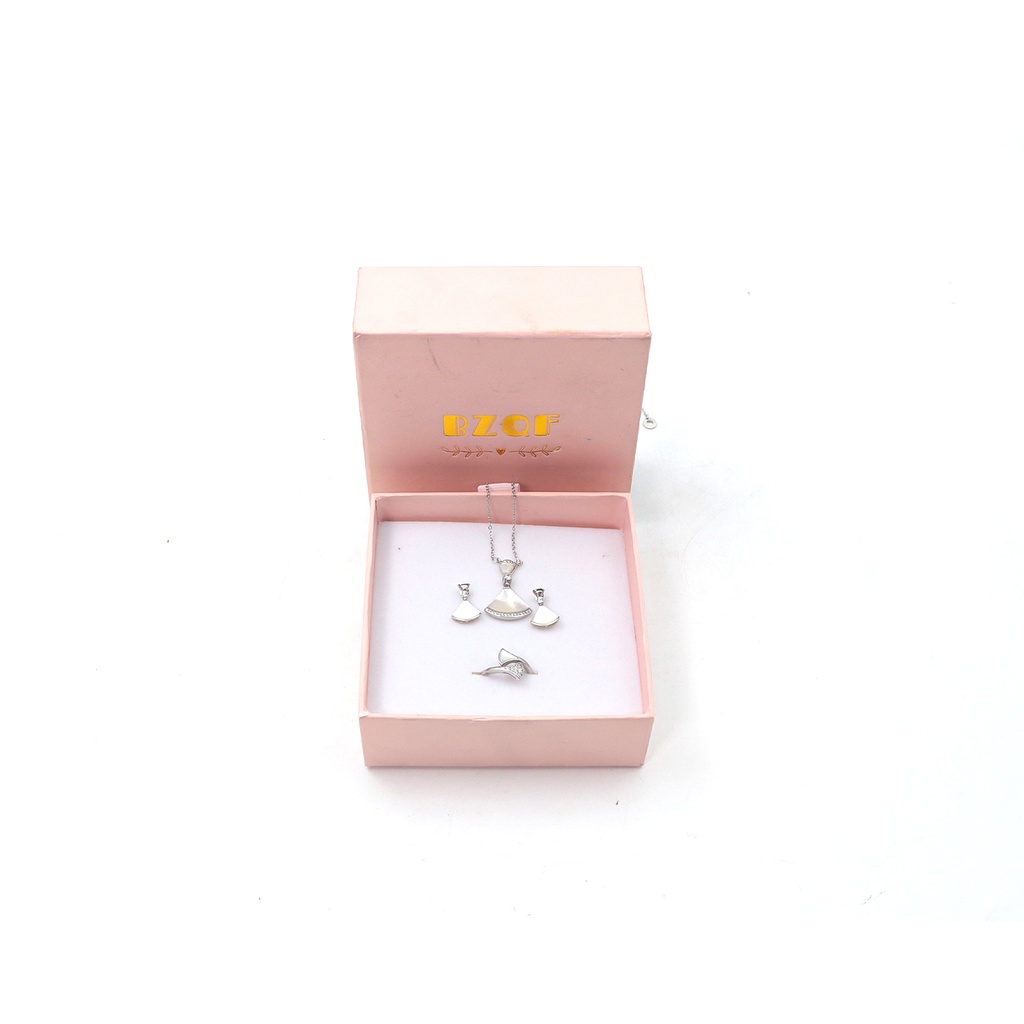 BZQF Earring Necklace Ring Set White Jewelry