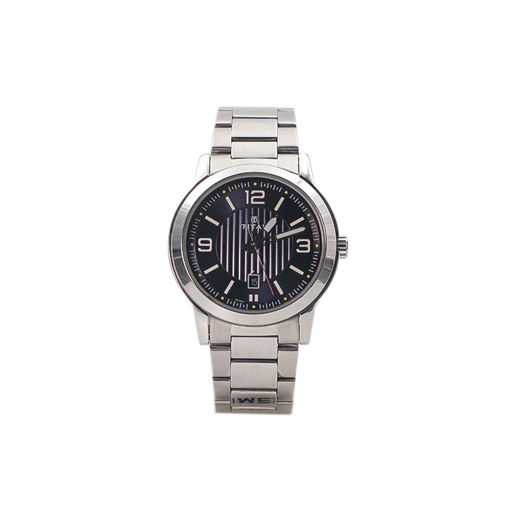 Titan Men's Urban Refinement: Sleek Blue Dial with Silver Stainless Steel Strap Watch