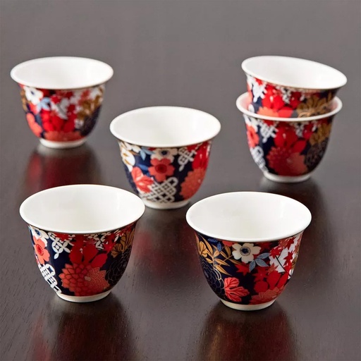 Glazze Asian Fusion 6-Piece Porcelain Qahwa Cup Set - 80 ml Serves 6