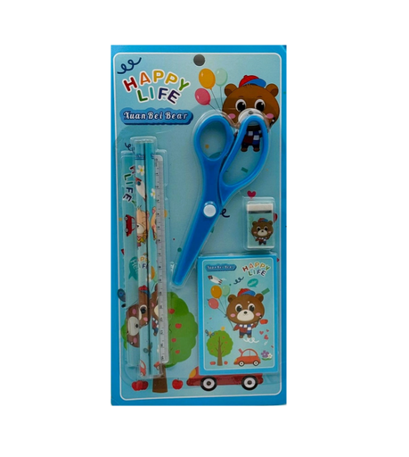 Stationary Set Karakter Alat Tulis Set 5in1 Plus Gunting Motif Mix