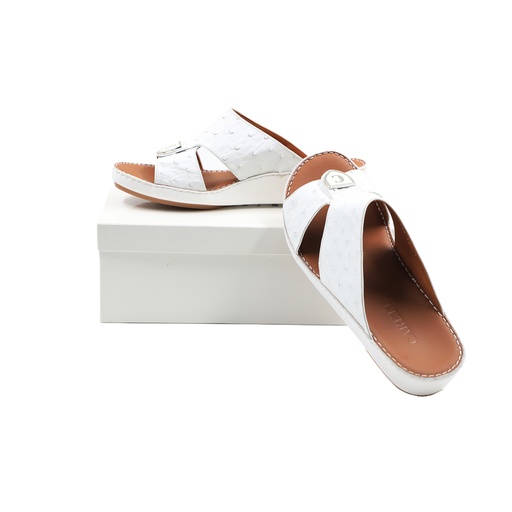 Caretti  Florida 6892 lux Sandals Imitation Ostrich Orig White Color  Square Buckle Size - 12