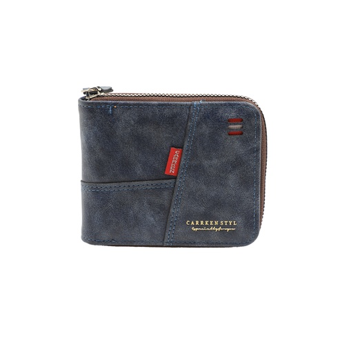 Men's Leather Wallet with Zipper, Retro Style, - Blue