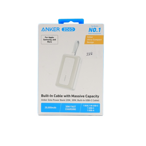 Anker Zolo Power Bank  20K, 30W Built-In USB-C Cable