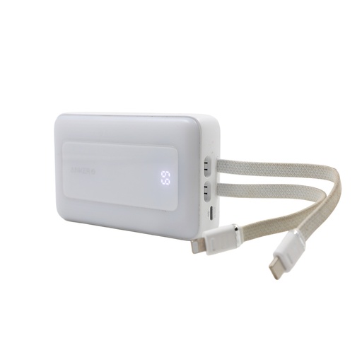 Anker Zolo Power Bank 20K, 30W Built-In USB-C Cable White