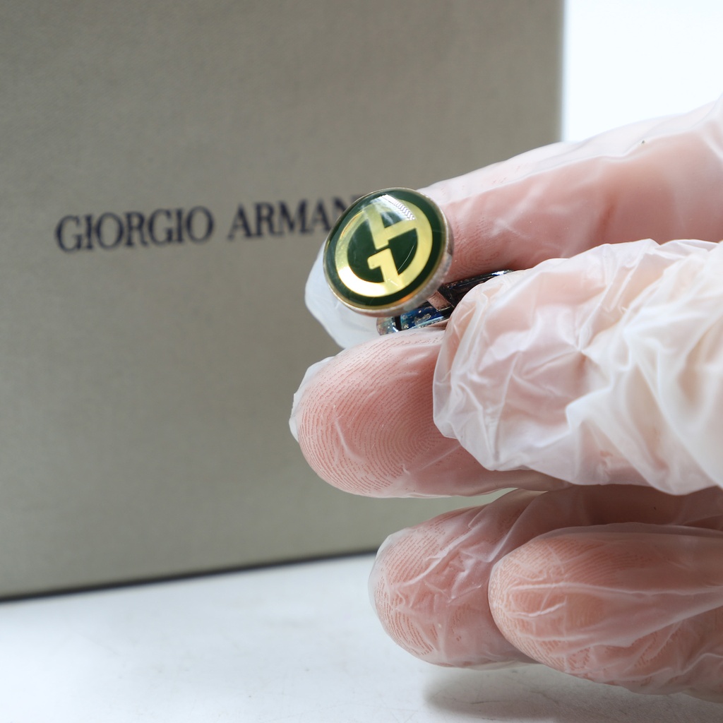 Giorgio Armani Sterling Silver 925 Green Yellow Cufflinks | Oksouq