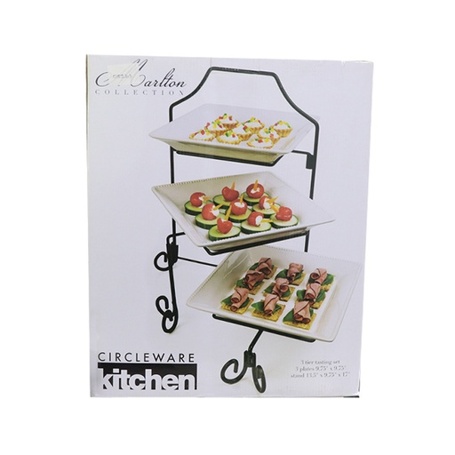 CircleWare Kitchen Marlton Collection 3 Tier Tasting Set , 3 Plates 9.75 x 9.75 Stand 13.5 x 9.75 x 17  , Stand