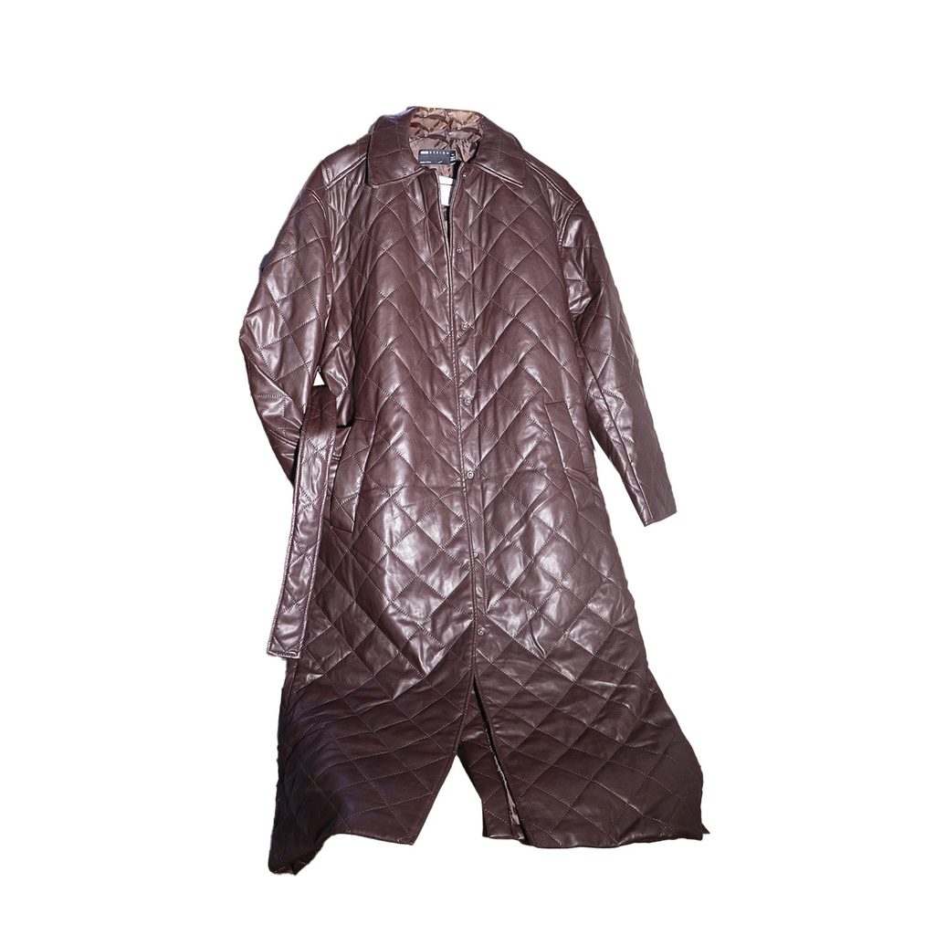 Asos Design Tall Leather Look Longline Puffer Coat- Oksouq