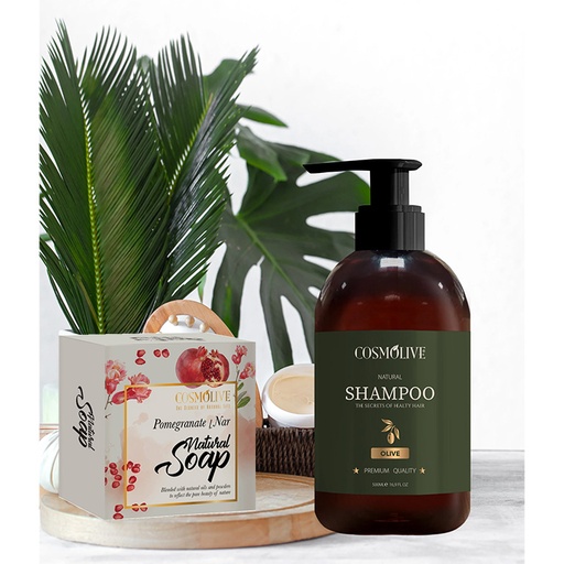 Cosmolive Shampoo The Secrets Of Healthy Hair Argan Oil 500 ml + Cosmolive Pomegranate Natural Soap 125G