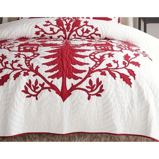 Pottery Barn Clara Cotton Aookique Quilt Red cal King Tree Christmas Holiday 274 x 233 cm