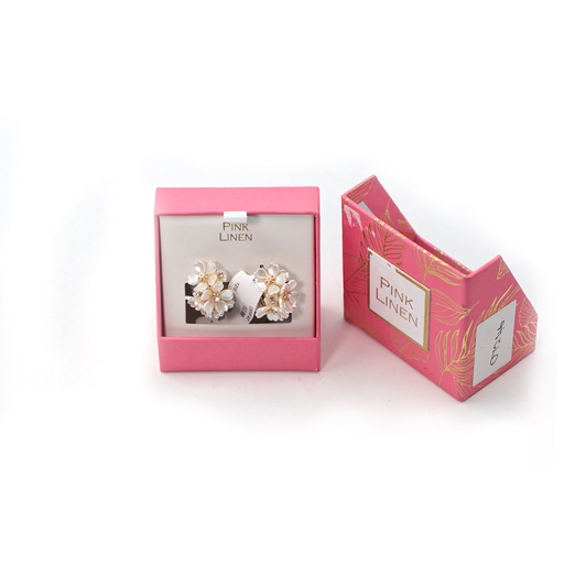 Pink Linen EarRing White Feather
