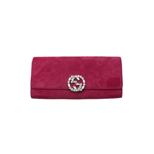 Gucci Pink Suede Interlocking G Crystal Embellished Broadway Cutch