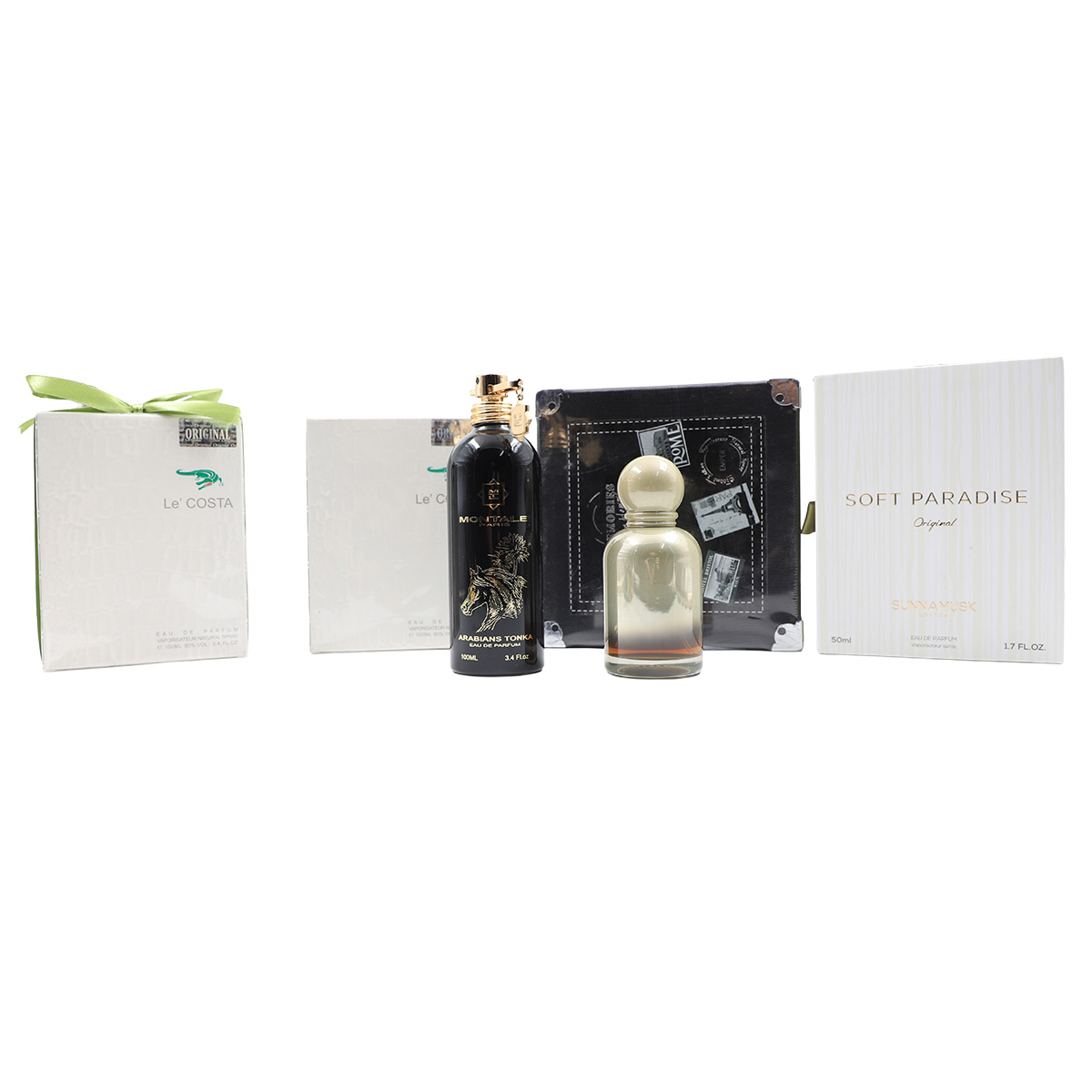 Auction For Mix Used Perfume, Hugo, Montal Paris Arabian Tonka Perfume,Memories Pour Homme,La Costa 2, Soft Paradise, 5 Pieces