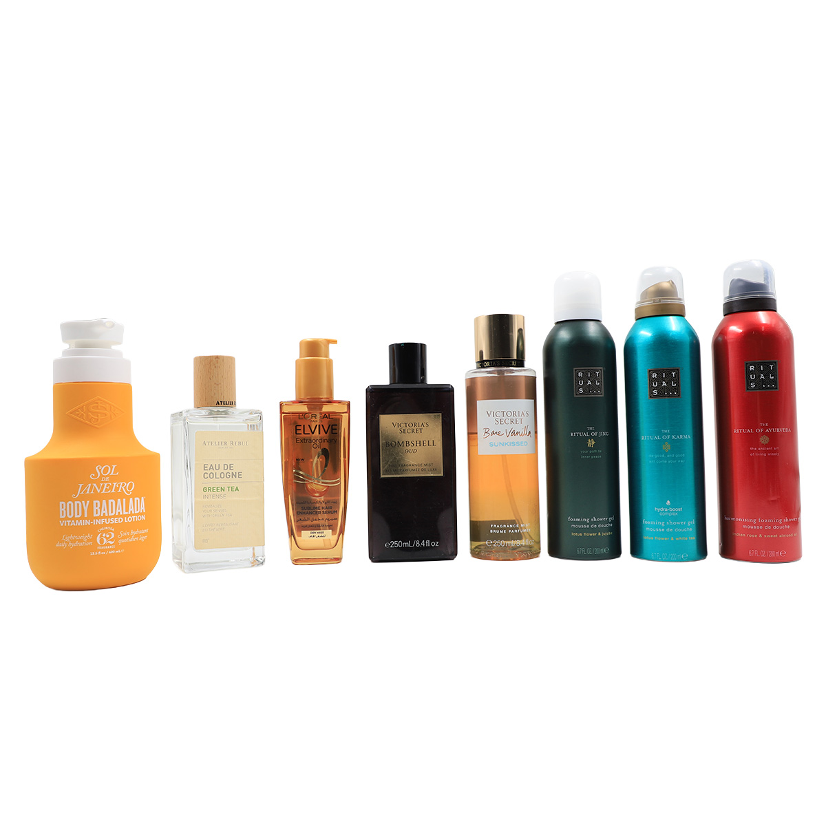 Auction For Set OF mix Used Women Essencial Ritual King+Karma+Ayurveda + Janiero de sol Vitamine +loreal Elvive +Victoria Secrety bane Vanilla + Victoria Secre Bombshell+ Atelier Rebul Eau De Column