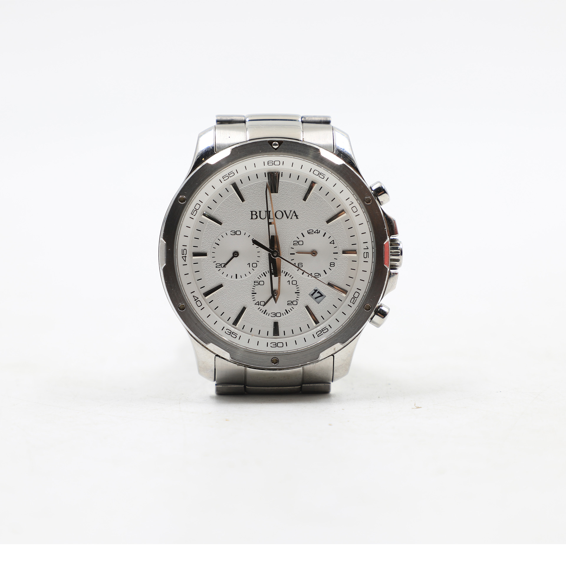 Auction For Bulova Mens Classic Chronograph Quartz Silver Stainless Steel Watch 43 MM 96B335
