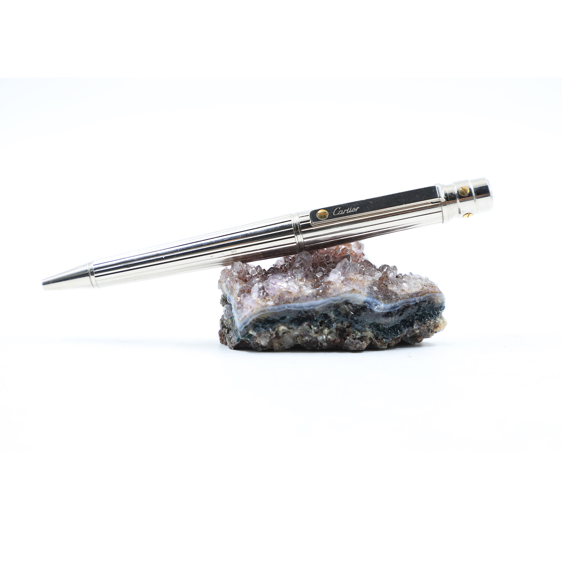 Auction For Cartier Ballpoint Silver With Golden Screws