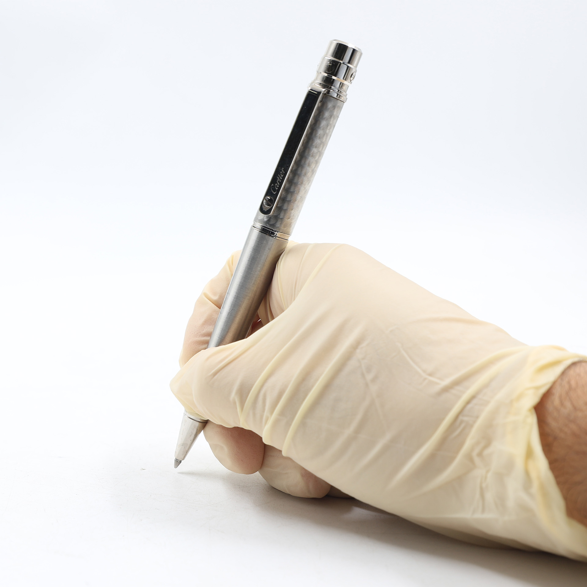 Auction For Santos de Cartier ballpoint pen  Large model, engraved metal, palladium finish