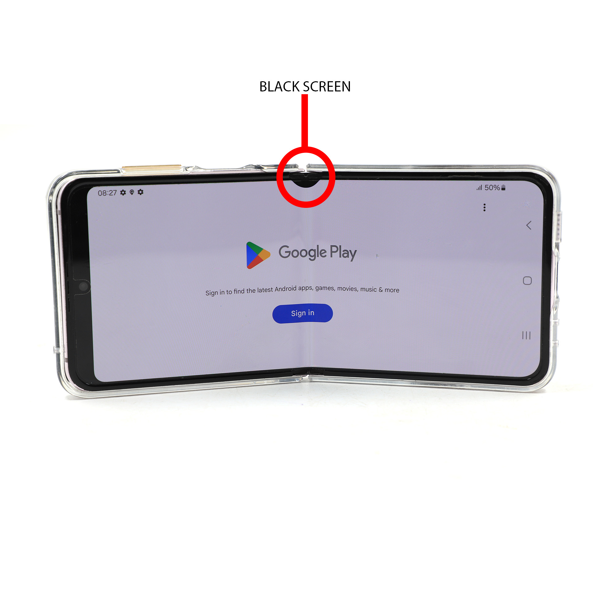 Auction For Samsung Z Flip 5 512 Gb **WARNING** Has Black Screen Damage ON the right **