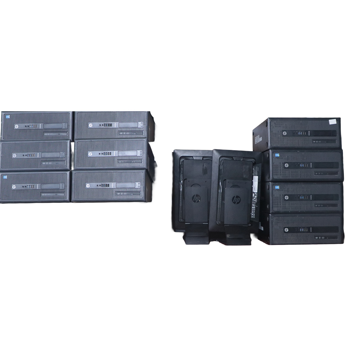 Auction For Set Of 10 HP EliteDesk 800 G1 Windows 10 Pro I7. 4th Gen  8 GB Ram 500 hD + 10 Screen + keyboards Mouses & Cables