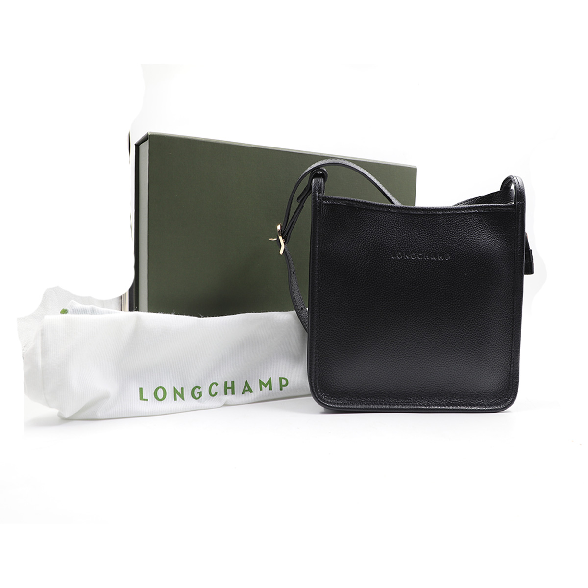 Auction For LongChamp Le Foulonné Crossbody Bag Black Leather